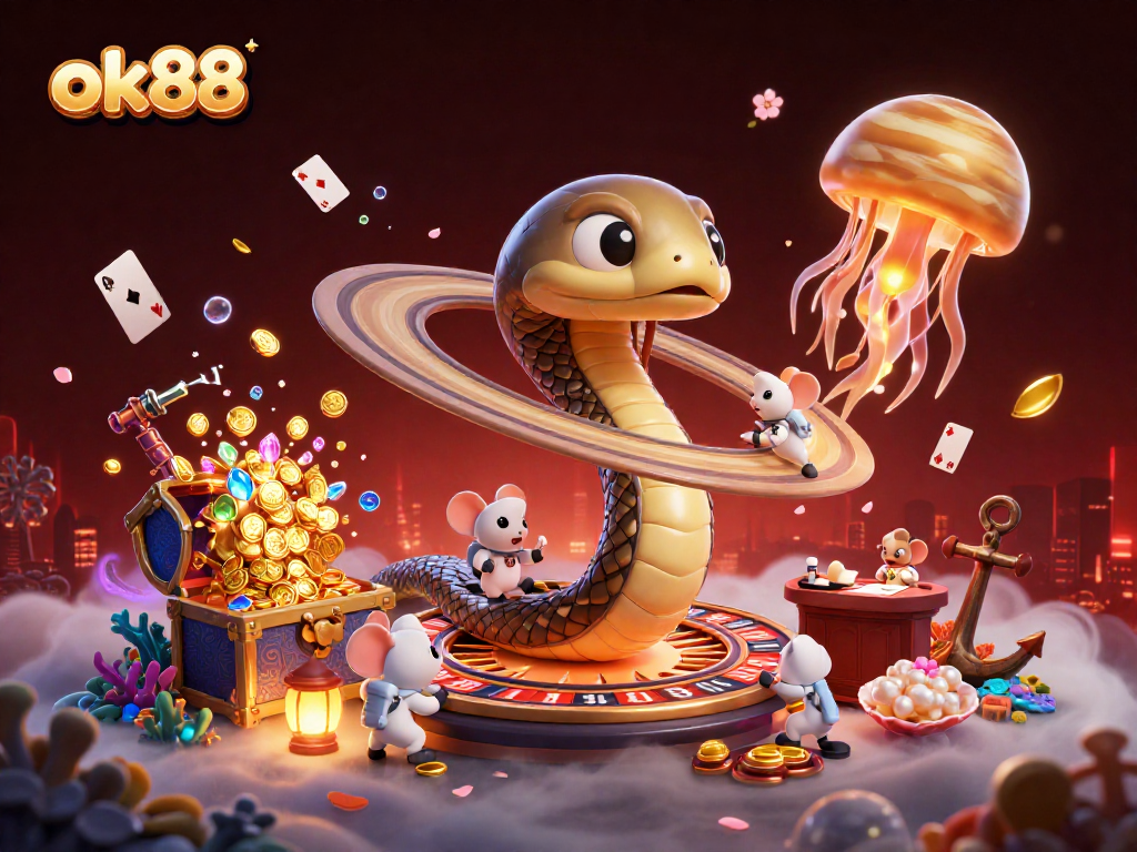Witness the cosmic gaming excitement with ok88 as players engage with a roulette wheel in space.