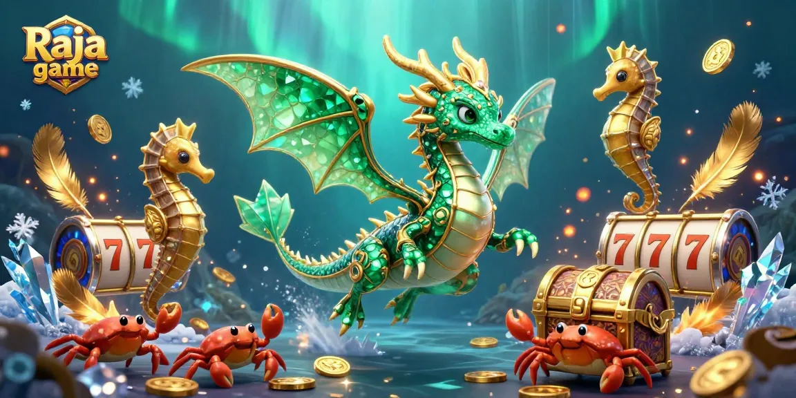 Experience the excitement of Raja game with vibrant 3D gambling elements, including slot reels and cash prizes.