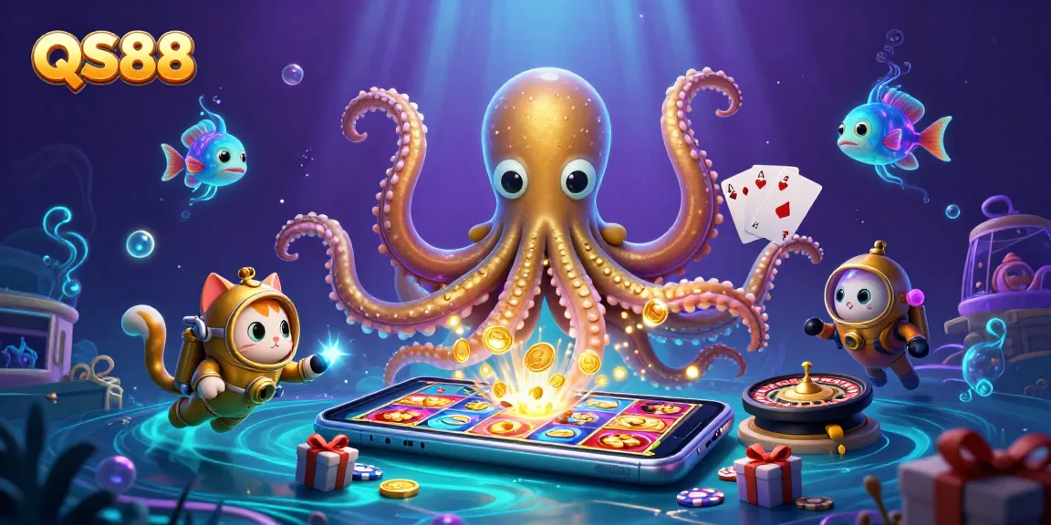 Experience exciting wins at QS88 with a kraken, diving cat, and vibrant casino elements!