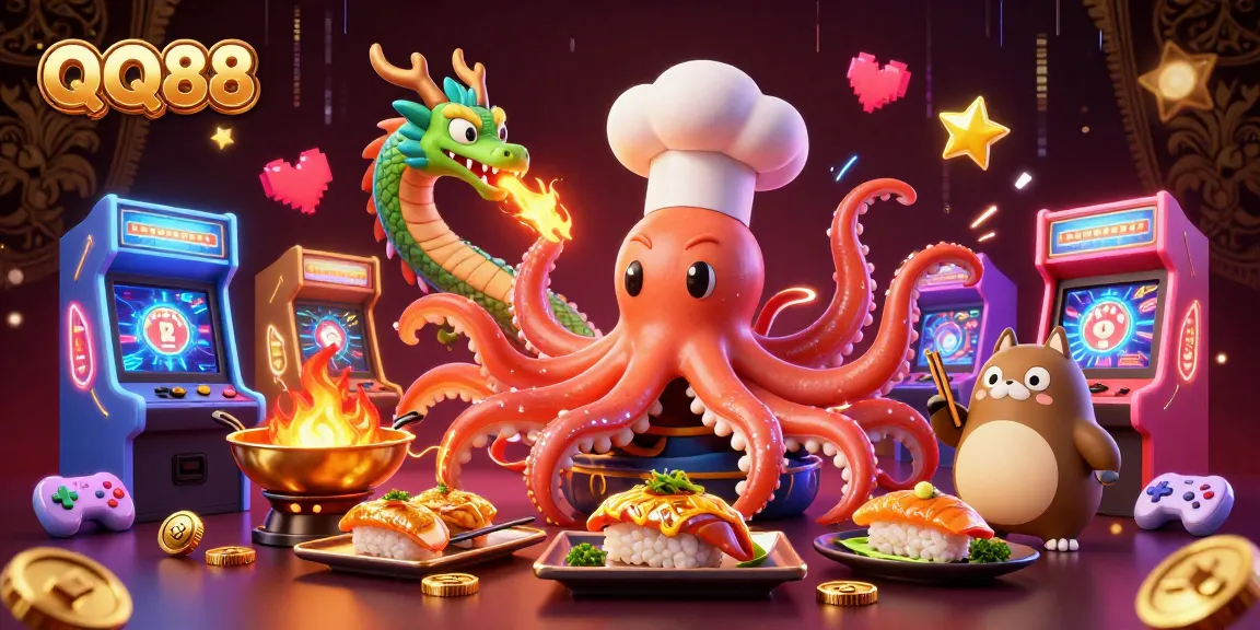 Engage with QQ88 dynamic gaming action through an energetic casino scene featuring vibrant characters and game elements.