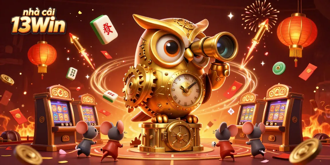 Experience the magic of nhà cái 13Win with vibrant casino-themed 3D illustration showcasing various gaming elements.
