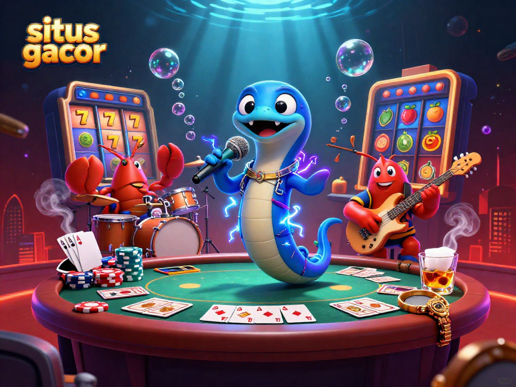 Situ gacor presents a vibrant underwater casino scene featuring an electric eel DJ, lobster drummer, and seahorse guitarist.