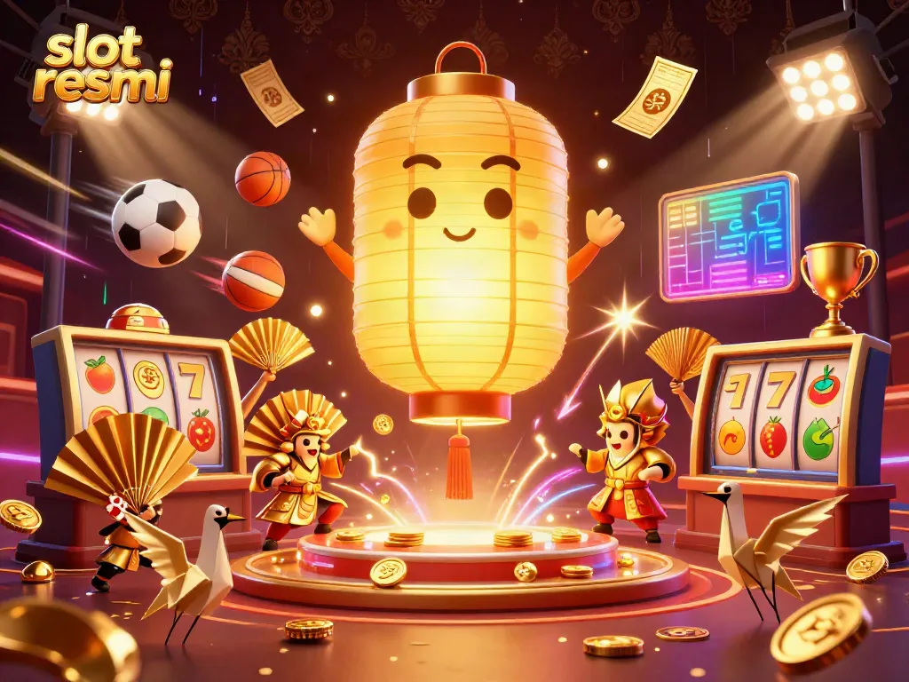 Engage with the vibrant action of slot resmi in this dynamic casino scene filled with lucky symbols and wins.