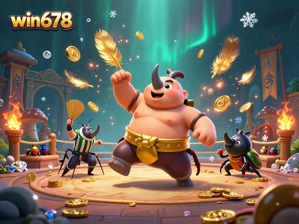 Engaging win678 gameplay scene featuring rhythmic golden coins and character action in a vibrant casino.