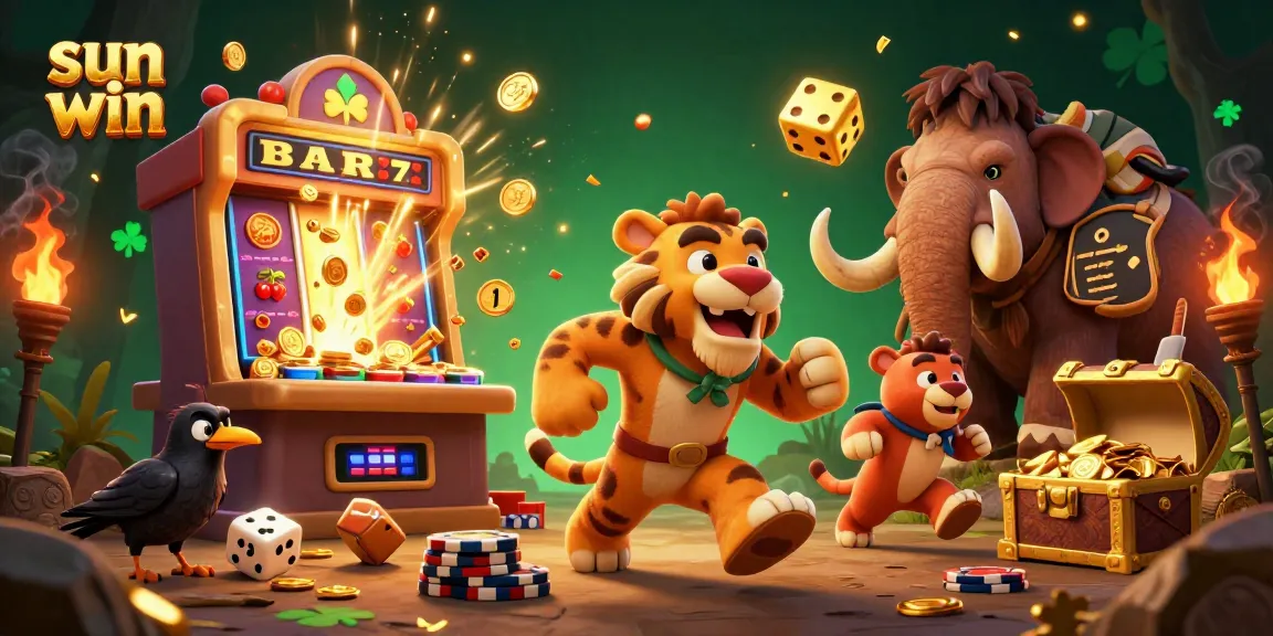 Experience excitement at sun win with a vibrant caveman casino scene featuring thrilling elements.