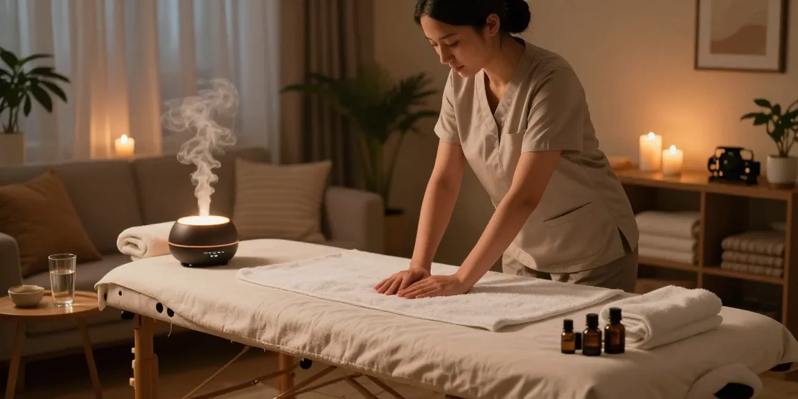 Experience 부평출장마사지 in a calming home atmosphere with a professional therapist and serene setting.