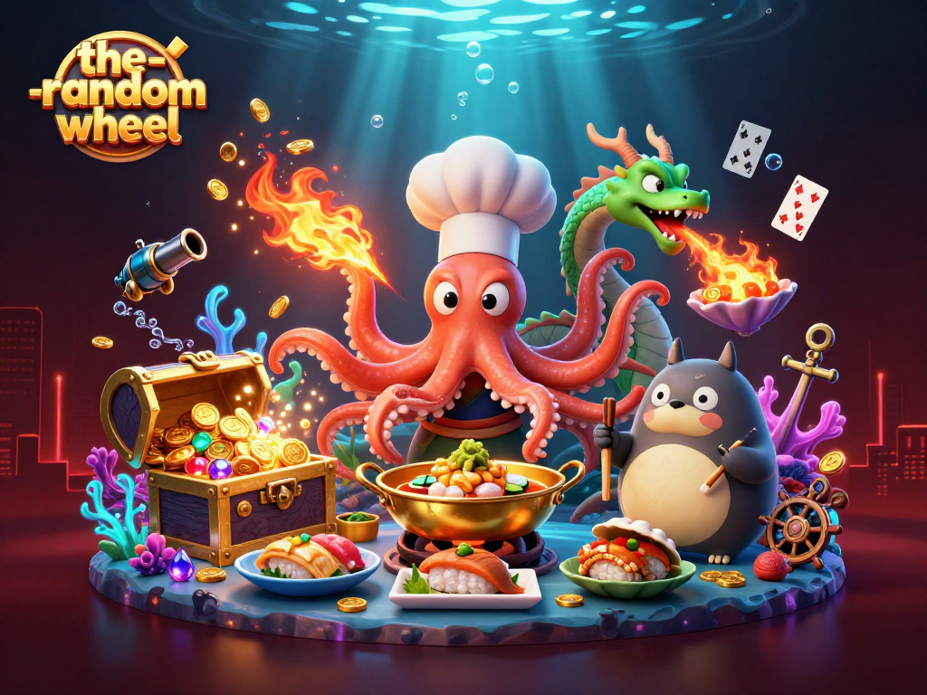 The-random-wheel showcases dynamic gambling fun with vibrant characters, gold coins, and casino elements.