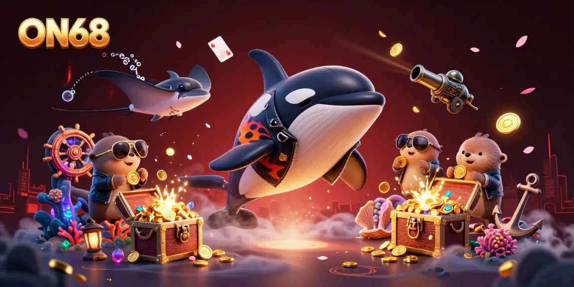 Experience the excitement of ON68 with vibrant 3D casino characters and underwater treasure in action.