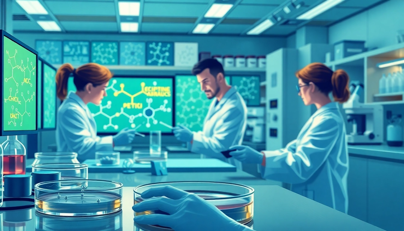 Researching peptide structures such as mt1 in a modern laboratory filled with high-tech equipment.