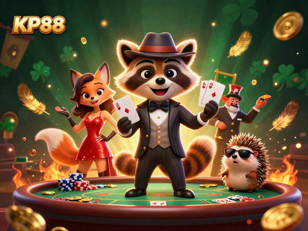 Kap88's thrilling poker scene with raccoon, fox, and hedgehog characters immersed in action.