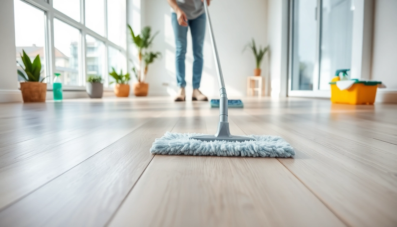 Bond cleaning professional scrubbing surfaces in a bright apartment, showcasing cleanliness.