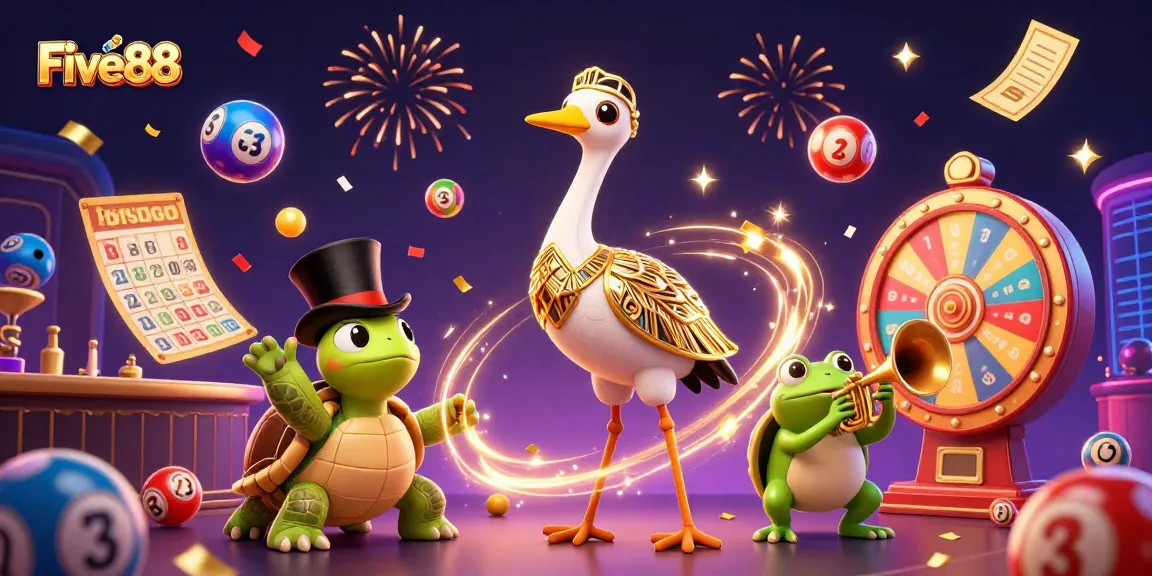 Experience the excitement of Five88 with colorful lottery balls and vibrant casino elements.