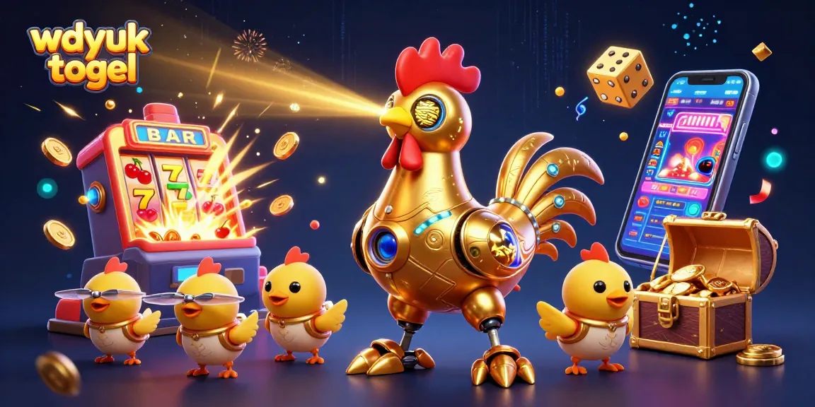 Experience gaming thrills with wdyuk togel featuring a golden rooster and dynamic casino elements.