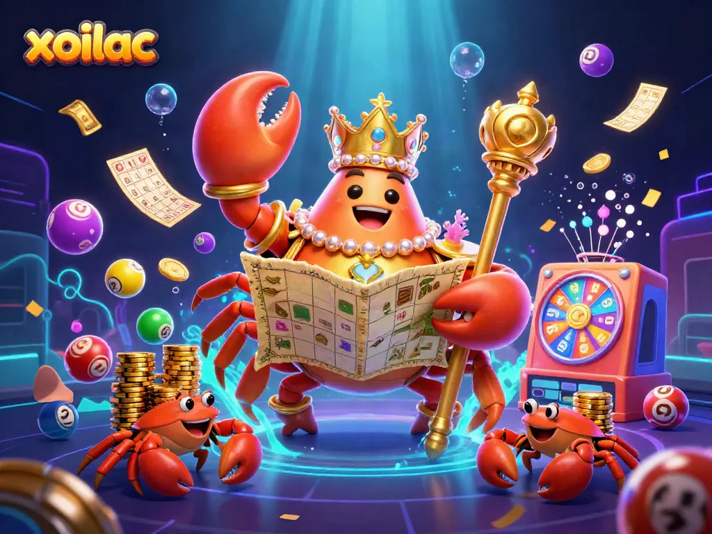 Experience thrilling betting adventures with Xoilac's vibrant lottery scene featuring a golden crab emperor.