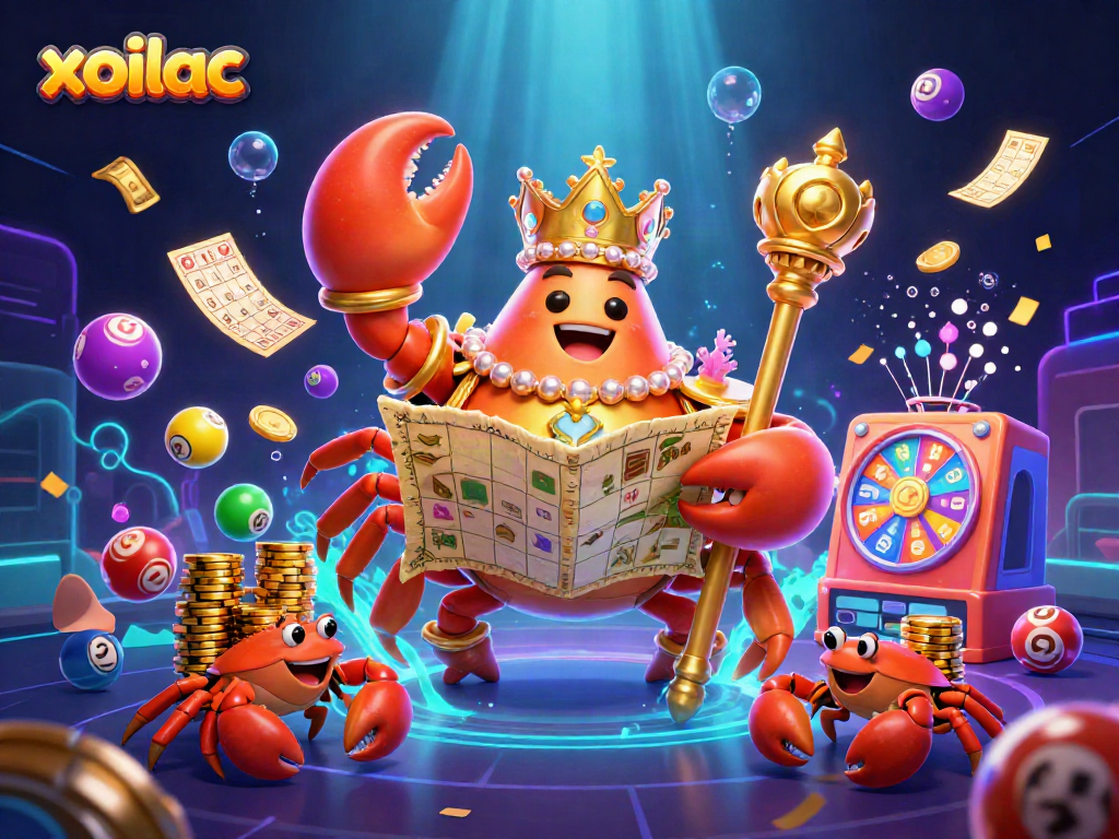 Experience thrilling betting adventures with Xoilac's vibrant lottery scene featuring a golden crab emperor.