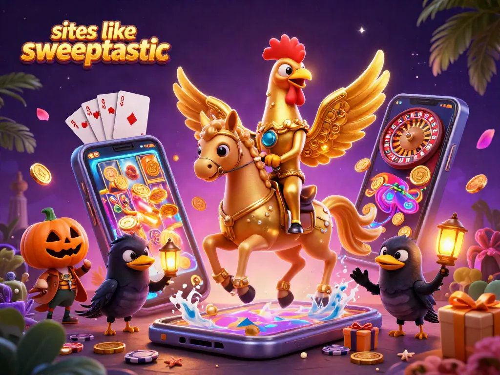 Spin to win at sites like sweeptastic with our vibrant 3D casino adventure illustration!