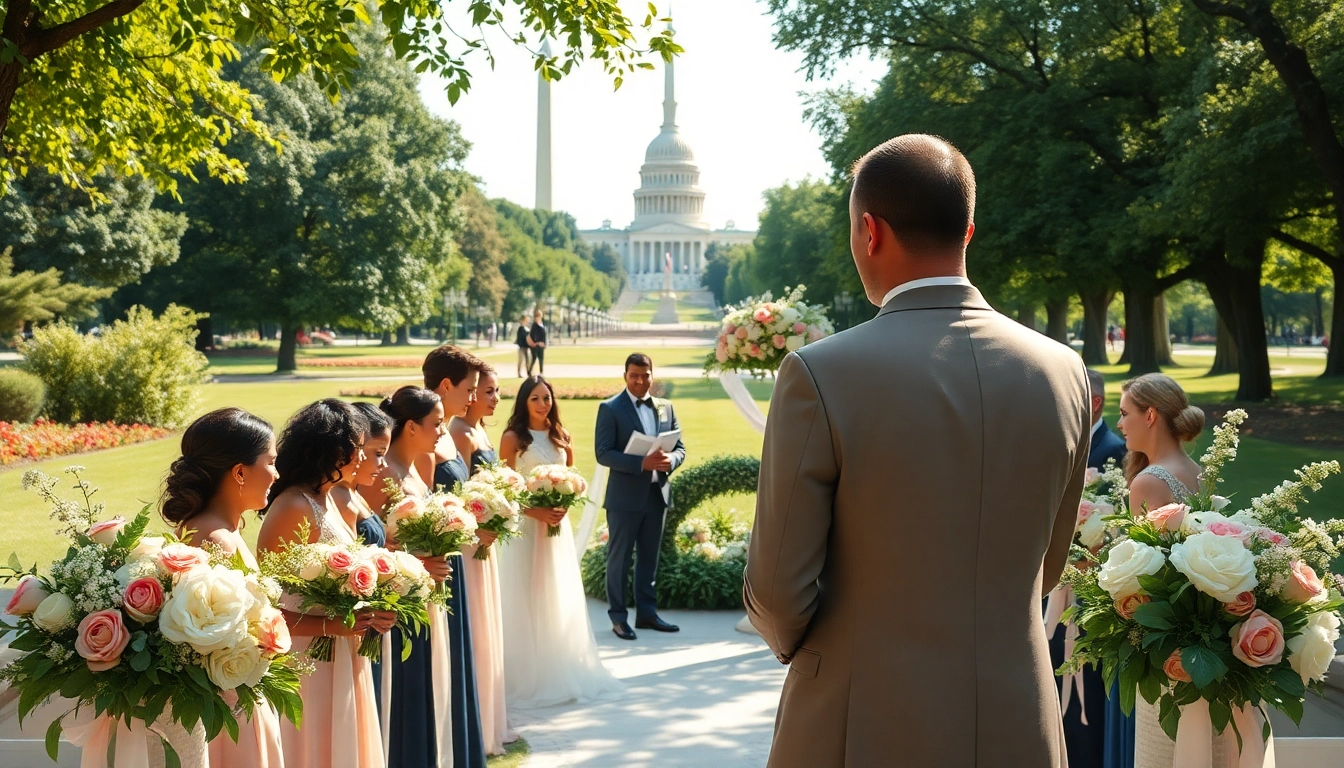 Washington dc wedding coordinator assisting in an elegant outdoor wedding setting with vibrant decor.