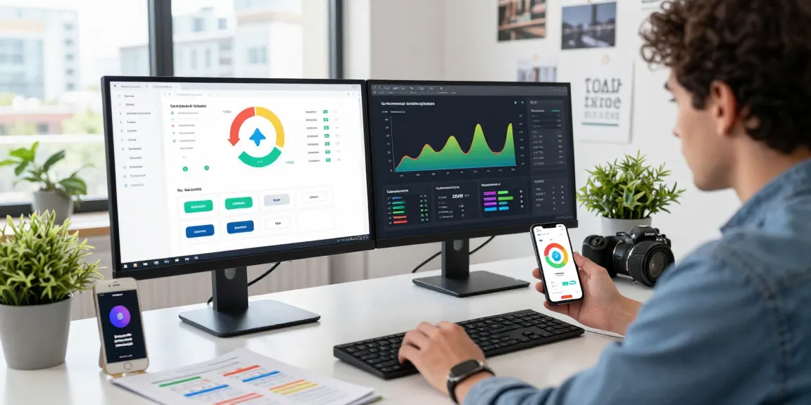 Buy app downloads in a vibrant marketing workspace with analytics and strategy materials.