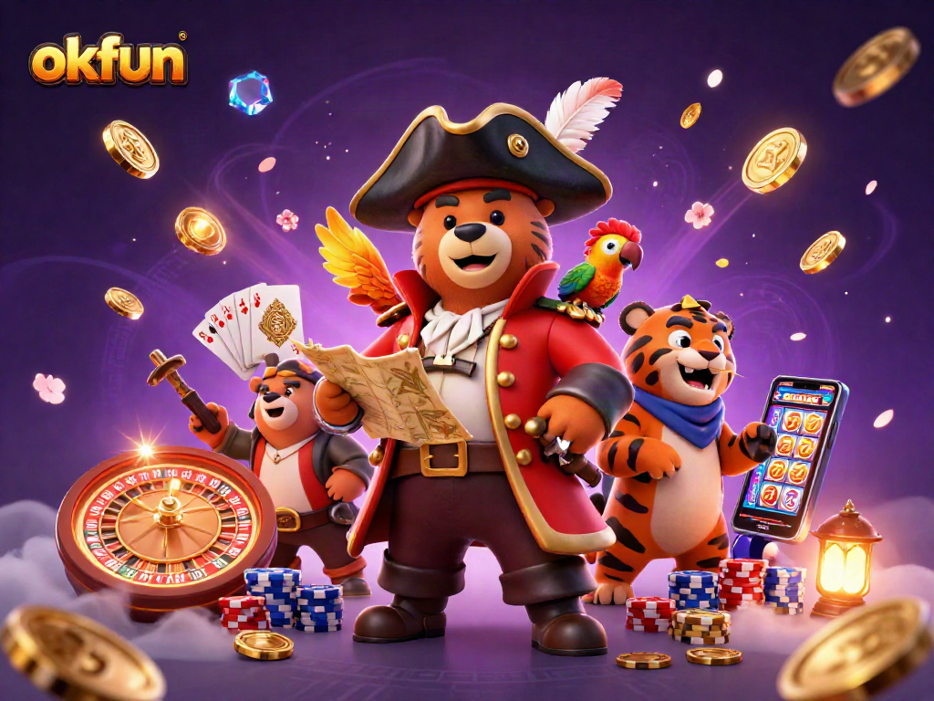 Win jackpots on okfun with adventurous casino characters and vibrant game elements.