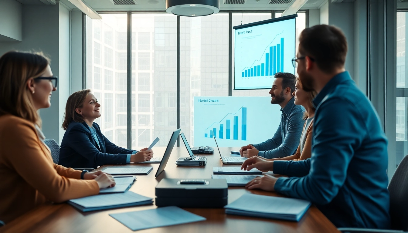Business development executive collaborating in a bright office environment.
