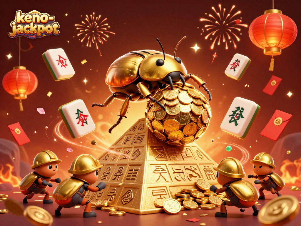 Experience the thrilling excitement of keno-jackpot with golden coins rolling and casino symbols in play.
