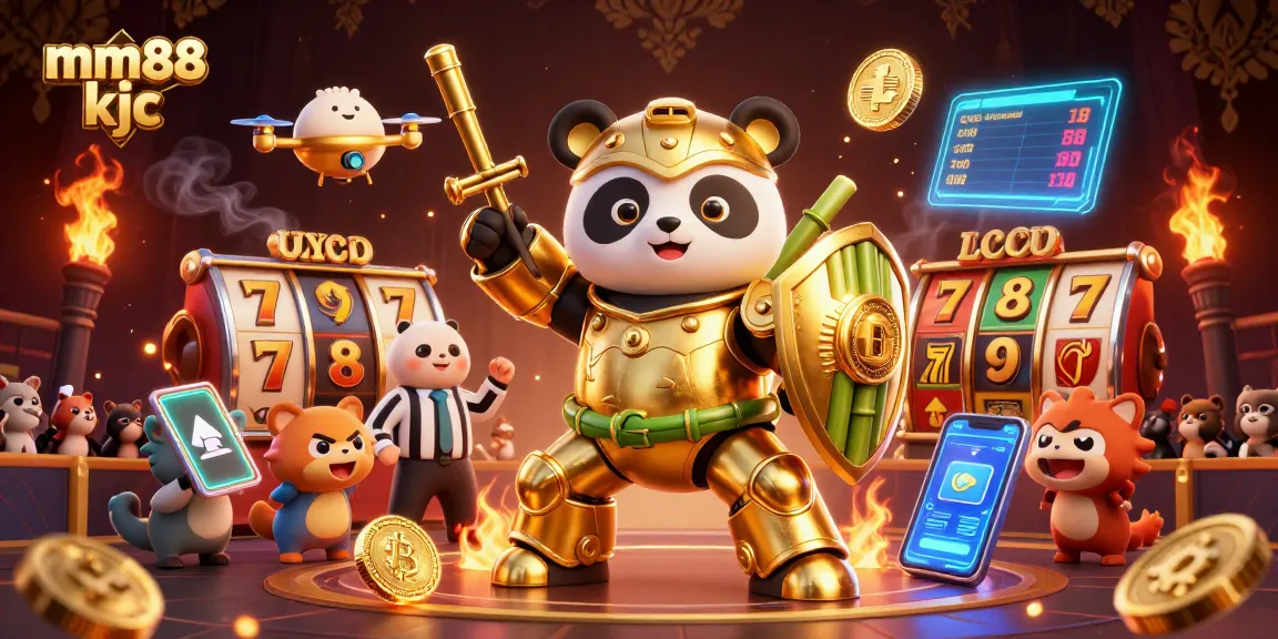 Engage with mm88 kjc's dynamic gaming scene featuring a golden panda and exciting slot elements.