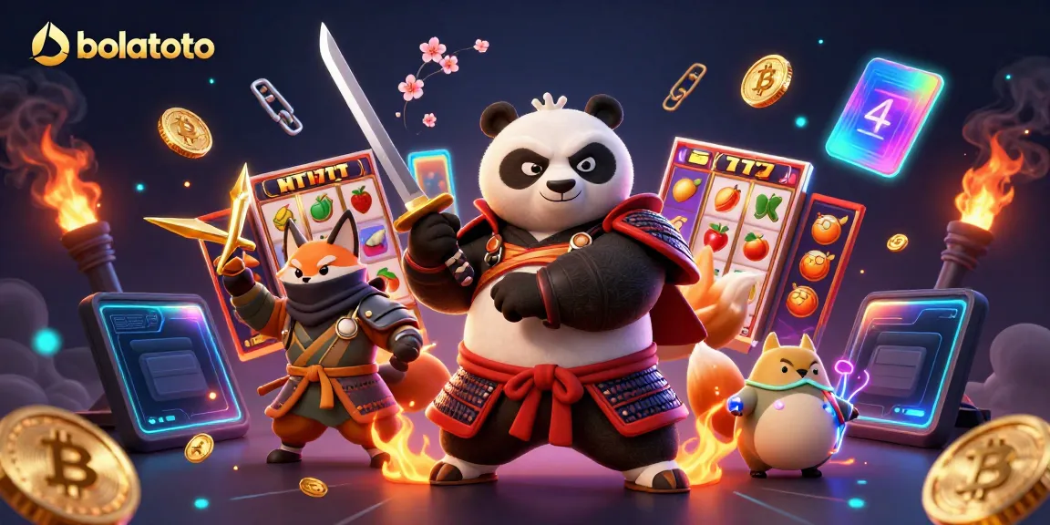 Experience bolatoto excitement with our dynamic samurai panda and ninja fox in an engaging casino scene.