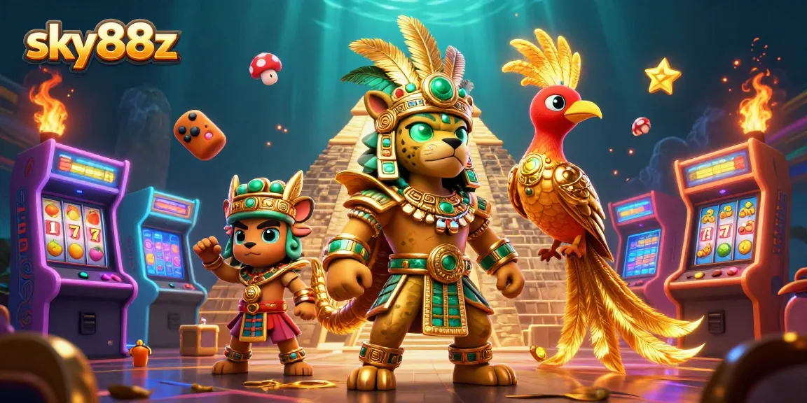 Experience thrilling slots with sky88z's dynamic Mayan-themed gaming scene.
