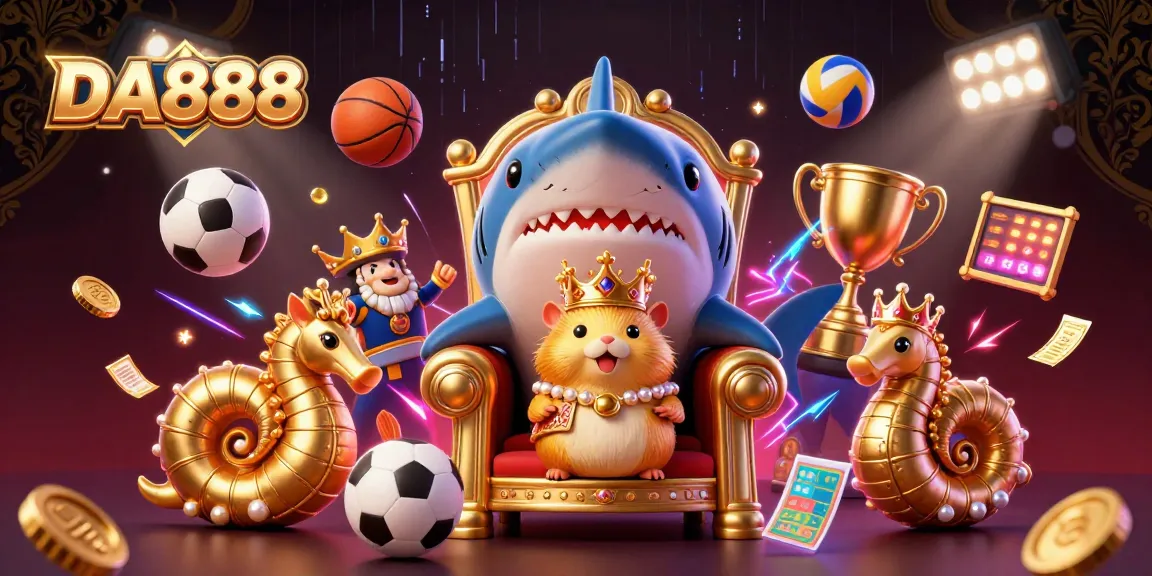 Experience DA888 excitement with a hamster king and royal guards celebrating sports betting.