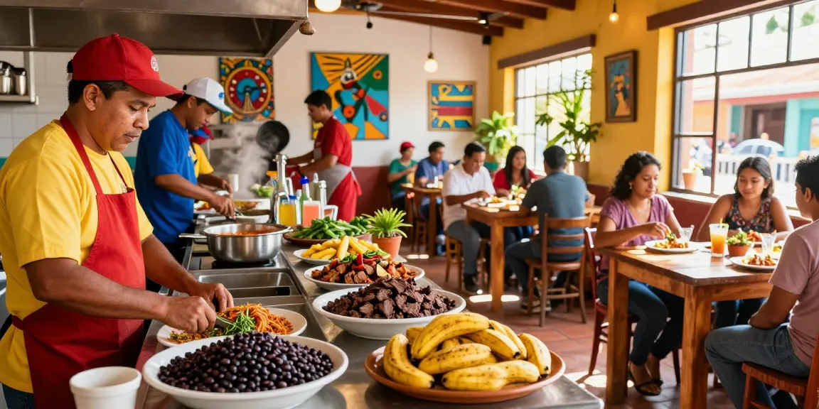 Experience delicious pabellon criollo near me in a lively restaurant with fresh ingredients and vibrant atmosphere.