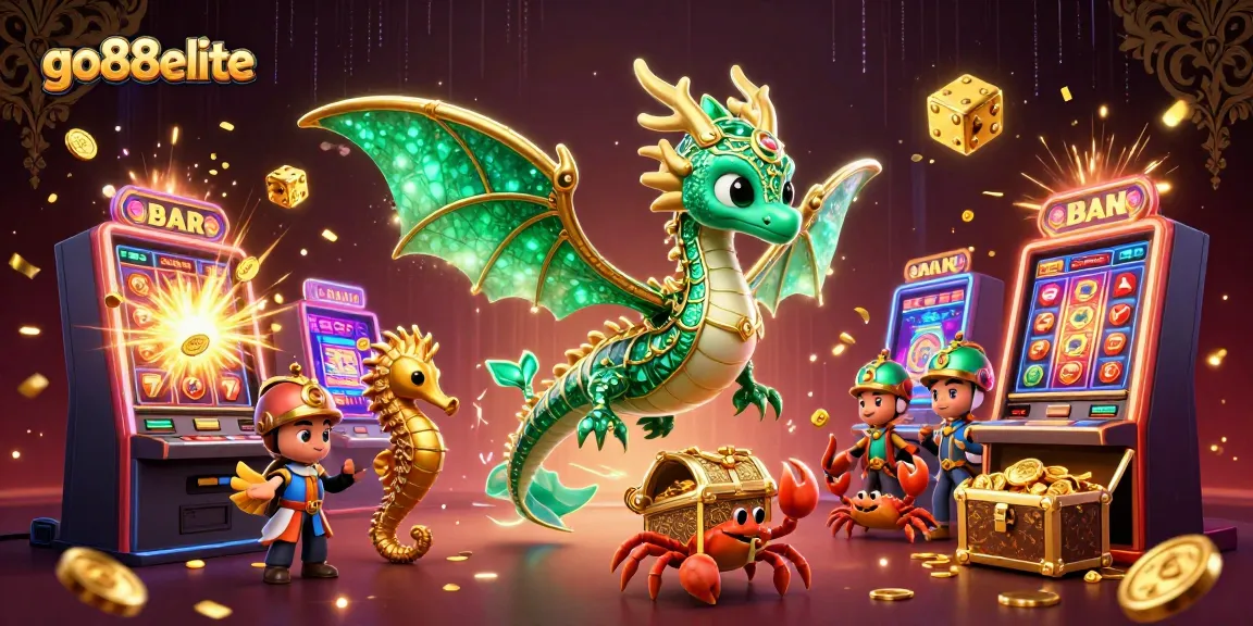Experience the vibrant gaming world of go88elite, showcasing rich casino features with a floating emerald sea dragon.