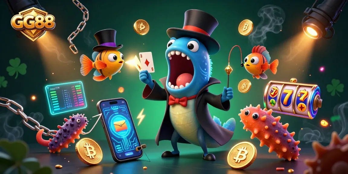 Experience GG88 with vibrant 3D casino characters performing tricks and showcasing exciting game elements.