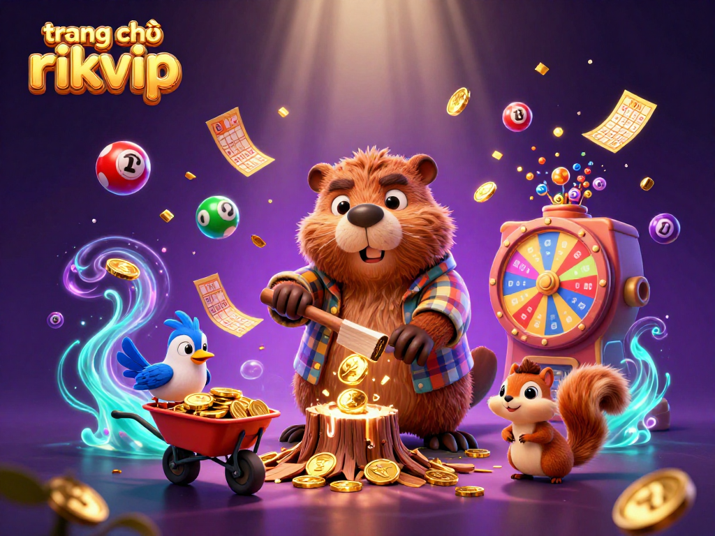 Engage in thrilling wins at trang chủ rikvip with a vibrant casino-themed illustration of a beaver, bird, and squirrel!