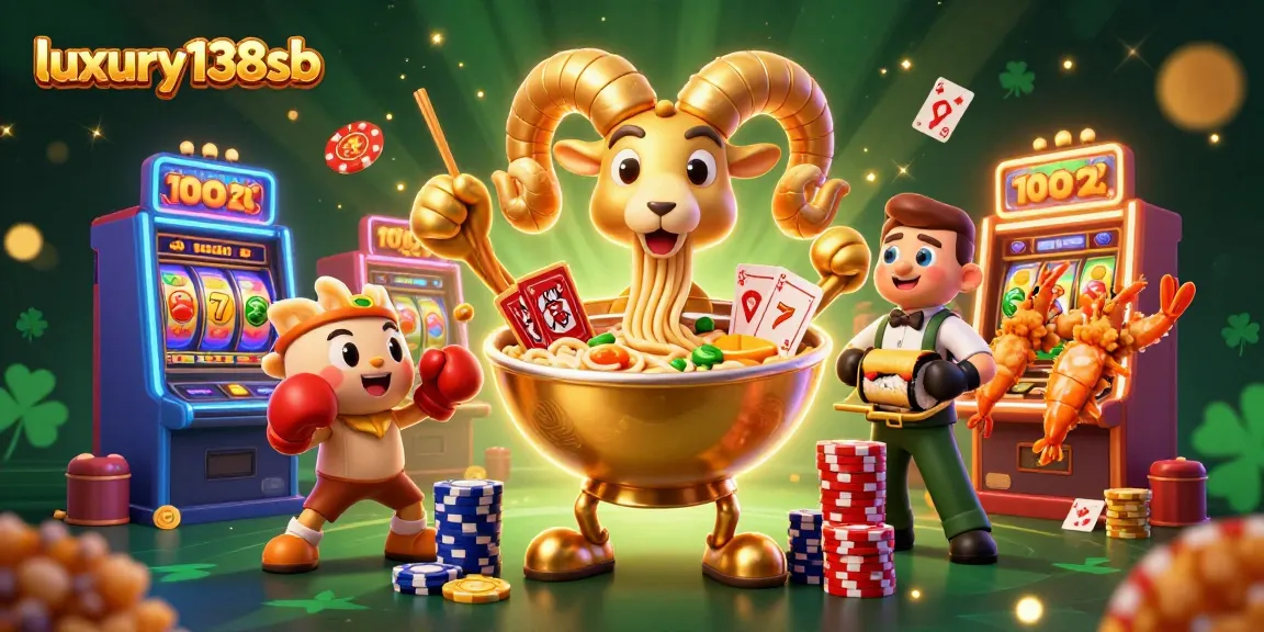 Play slots with luxury138sb featuring a vibrant 3D scene of animated casino characters.