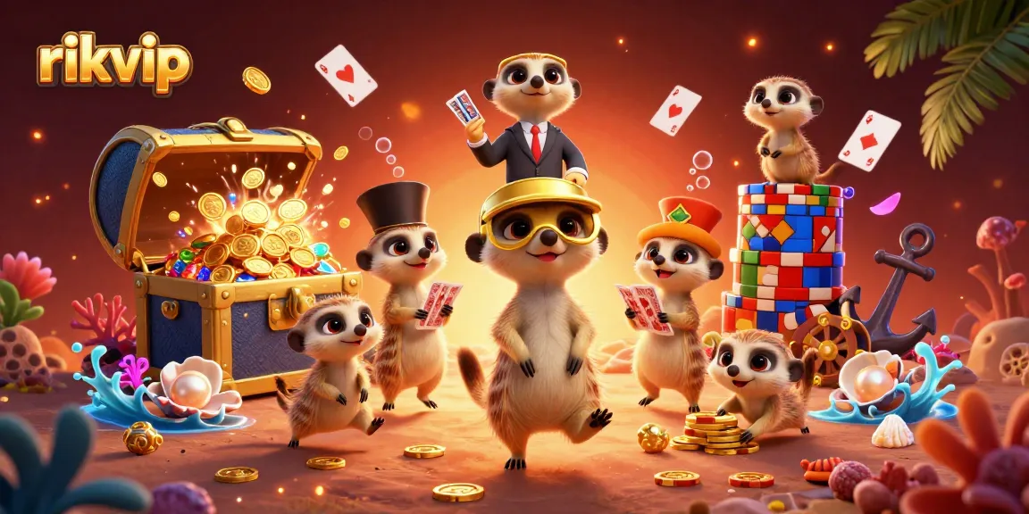 Join the excitement of rikvip with lively meerkats managing a casino in this vibrant 3D illustration.