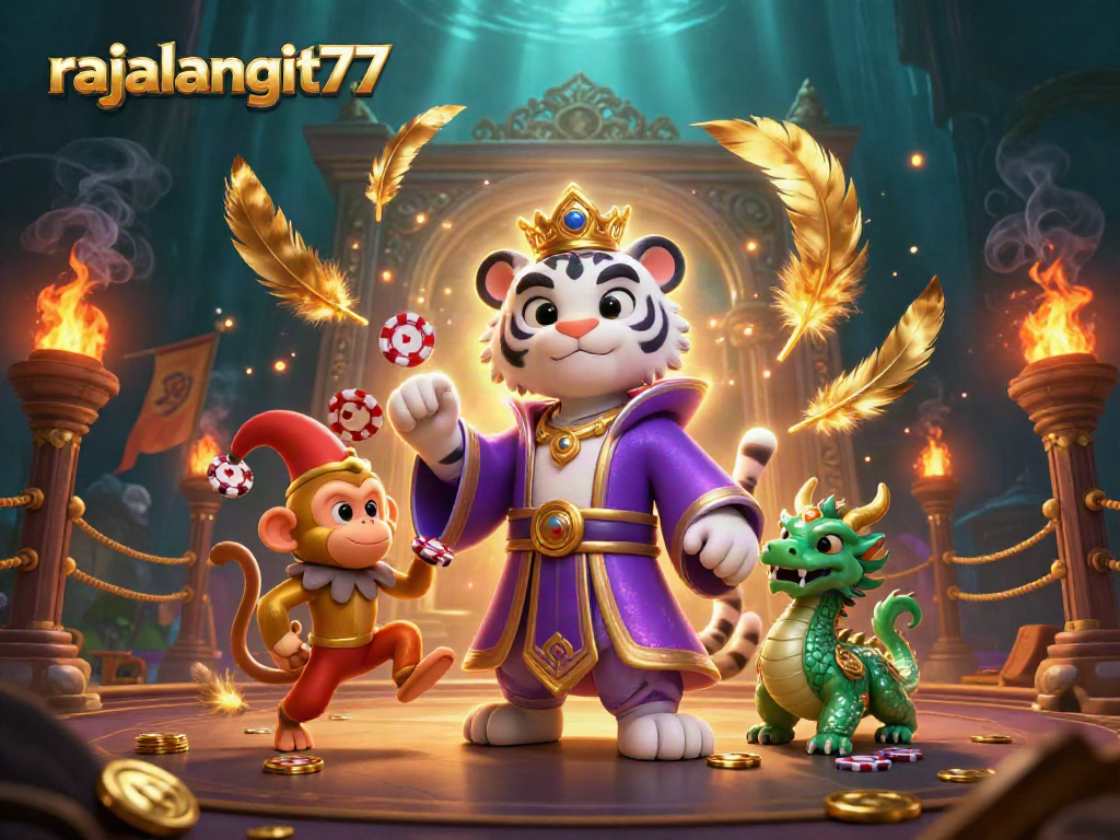 Gambarlah rajalangit77 saat bermain judi dengan harimau putih elegan dan monyet emas.
