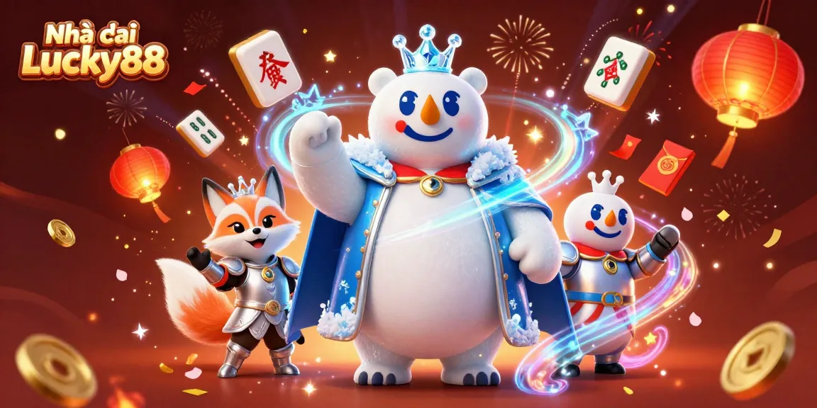 Engage with Nhà cái Lucky88 through a vibrant casino scene featuring a polar bear and its fox companion.
