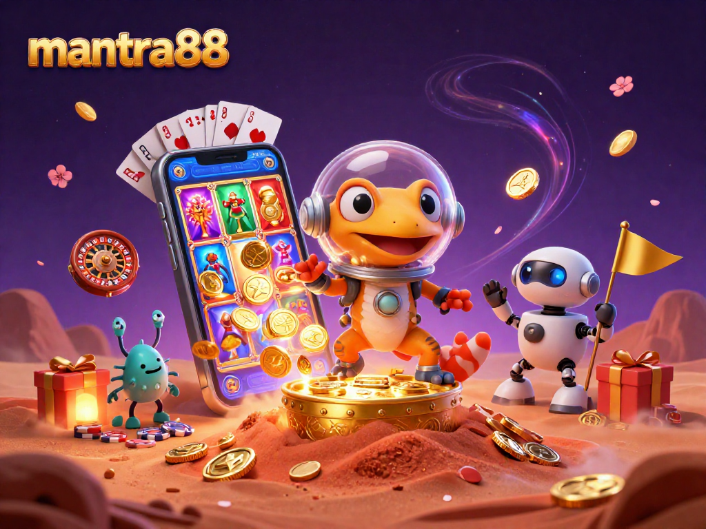Experience mantra88 excitement as Martian gecko discovers a golden casino on Mars.