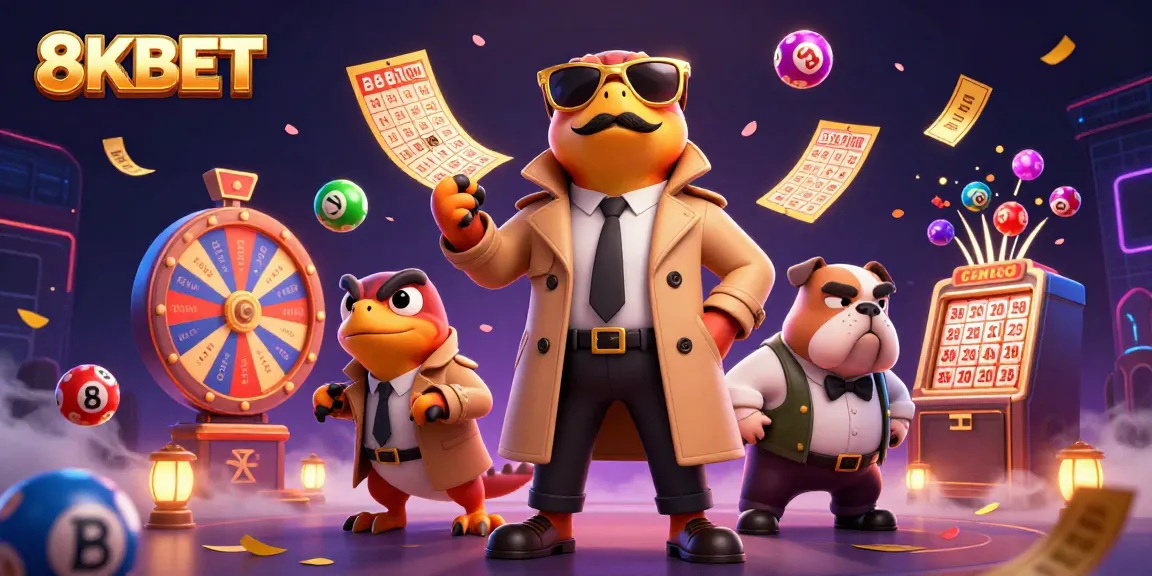 Engage in thrilling lottery action with 8KBET's vibrant gaming scene featuring lively characters.