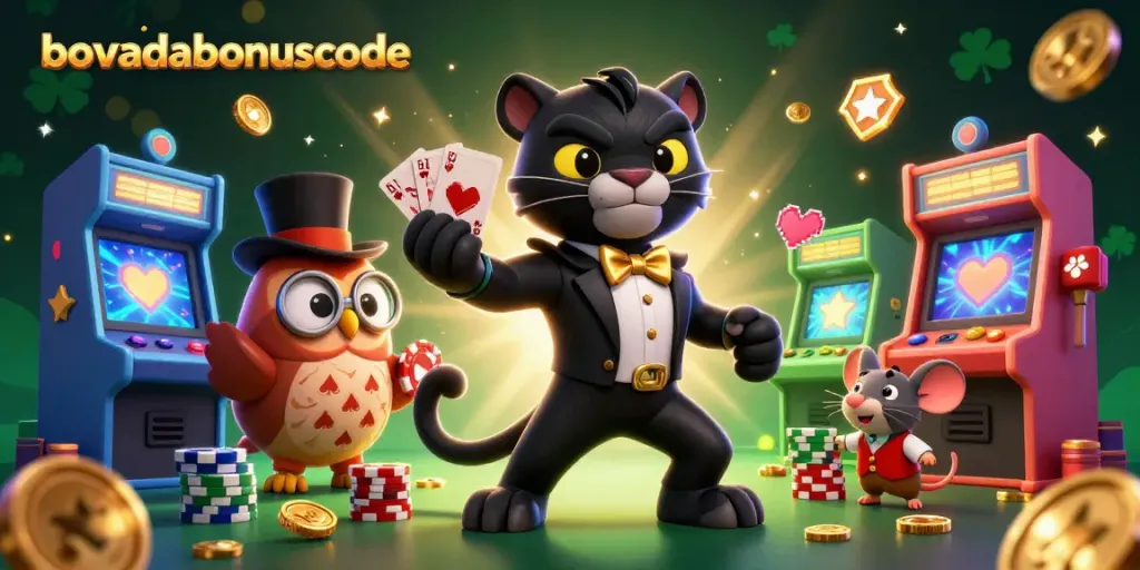 Engage with the thrilling bovadabonuscode in this vibrant casino scene featuring dynamic characters.