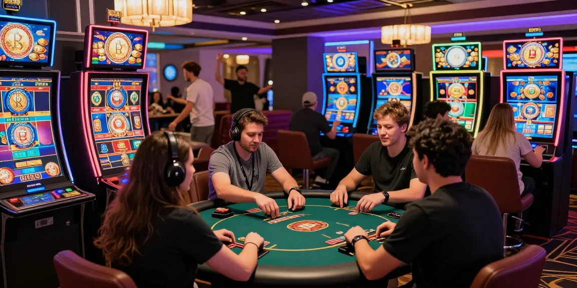 Experience a vibrant crypto casino with diverse players enjoying digital gaming and cryptocurrency excitement.
