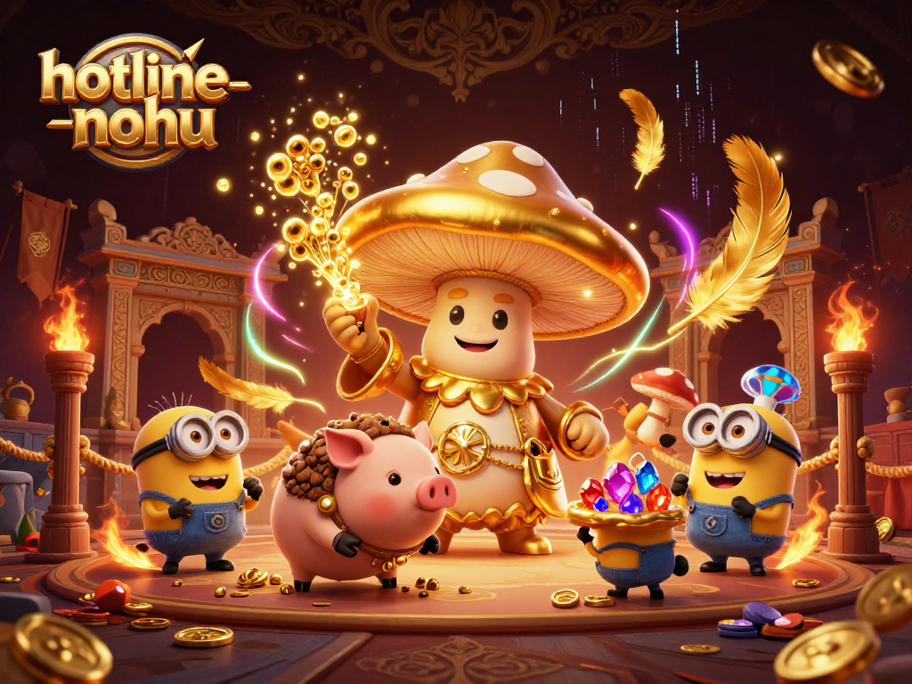 Experience the excitement of hotline-nohu with a magical wizard and treasure-seeking pig in a vibrant casino scene.