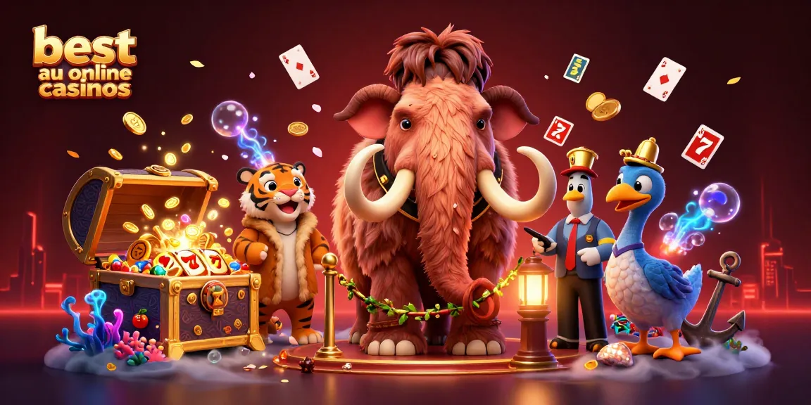 Catch the excitement at the best au online casinos with characters celebrating their wins at the entrance.