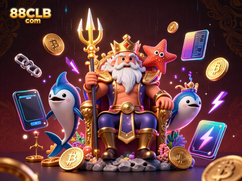 Engage in thrilling bets at 88CLB com with an illustration of Neptune showcasing vibrant gaming elements.