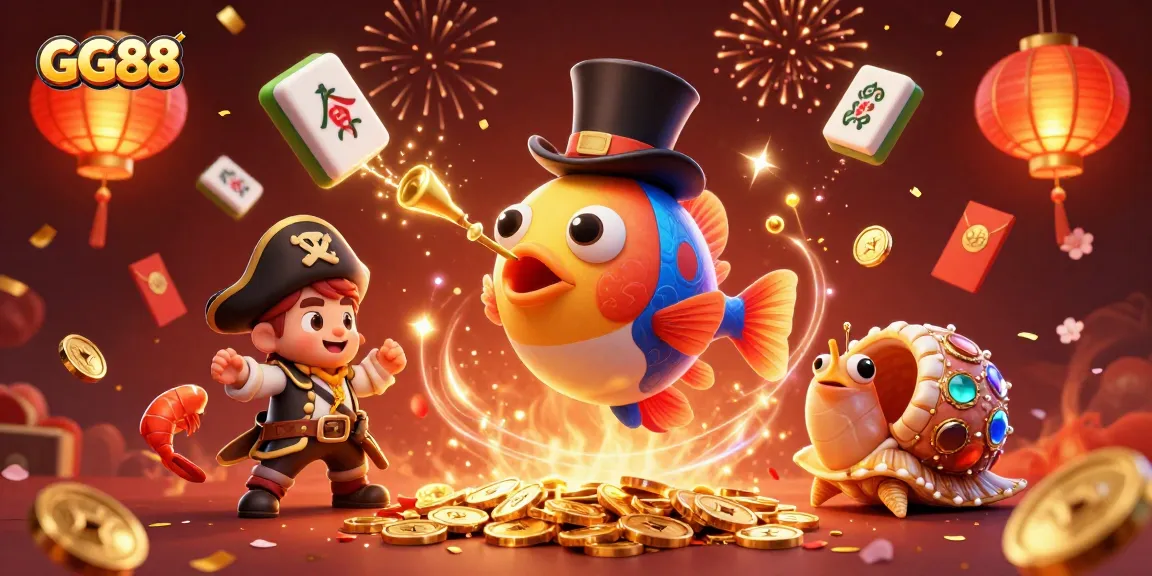 GG88 players winning bonuses with vibrant casino-themed 3D illustration showcasing festive elements.