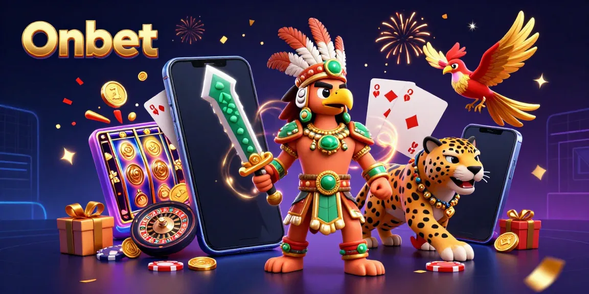 Spin to win at Onbet with a dynamic 3D casino scene featuring vibrant characters and thrilling game elements