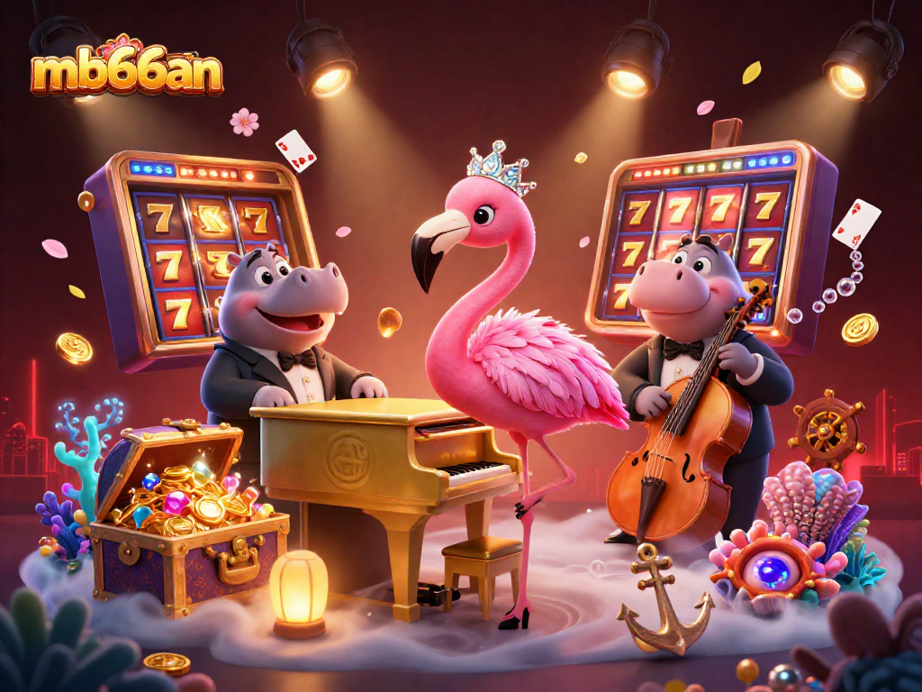 Experience the exciting world of mb66an with colorful slots and lively characters in a vibrant casino scene.