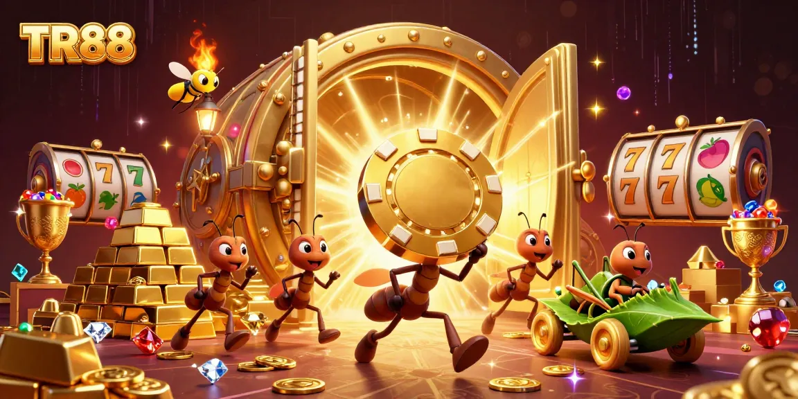 TR88 ants heist with poker chip, exploring vibrant casino treasures.
