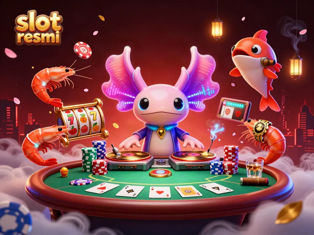Experience thrilling gaming at slot resmi with a vibrant 3D casino scene showcasing dynamic characters and rich game elements.