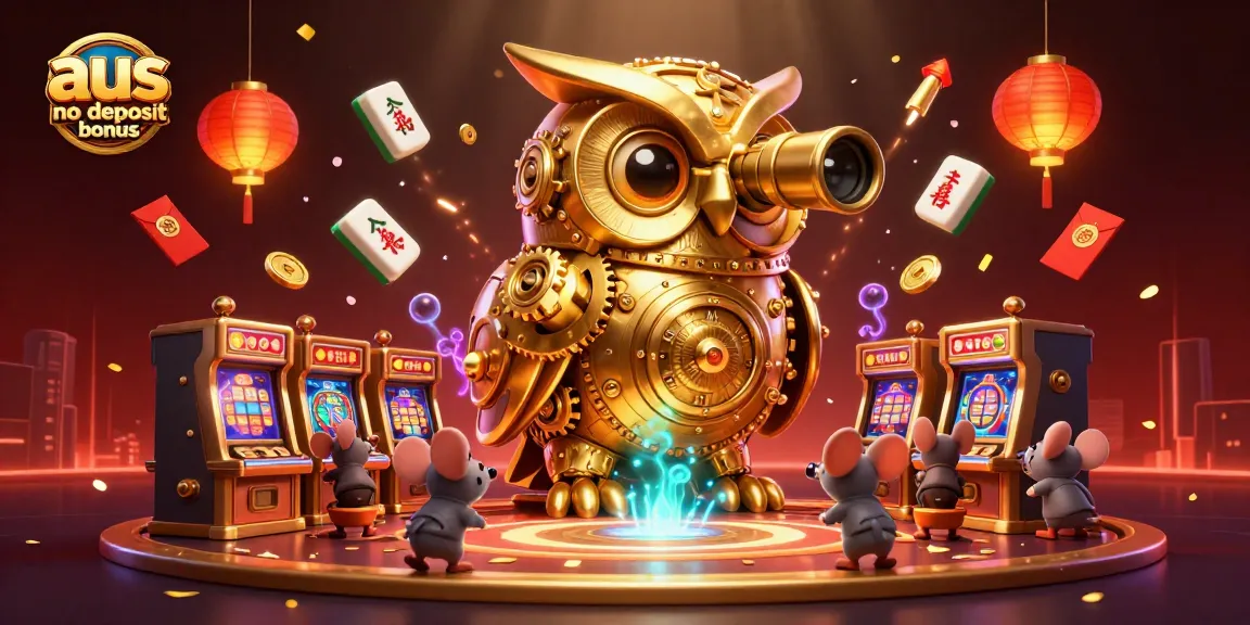 Experience the thrill of the aus no deposit bonus at a vibrant casino with animated characters.